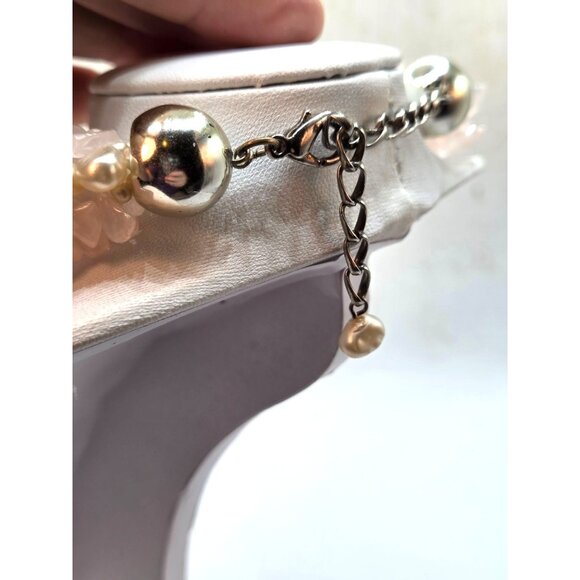 Multi-Strand Rose Quartz & Freshwater Pearl Necklace With Silver-Tone Adjustable - Picture 2 of 3